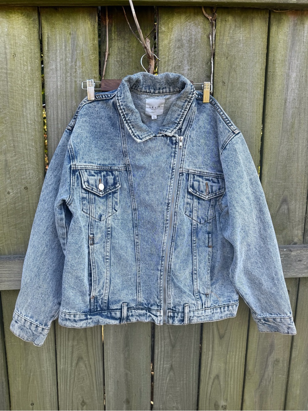 Le Lis Vintage Light Blue Washed Denim Jacket with Zip Front